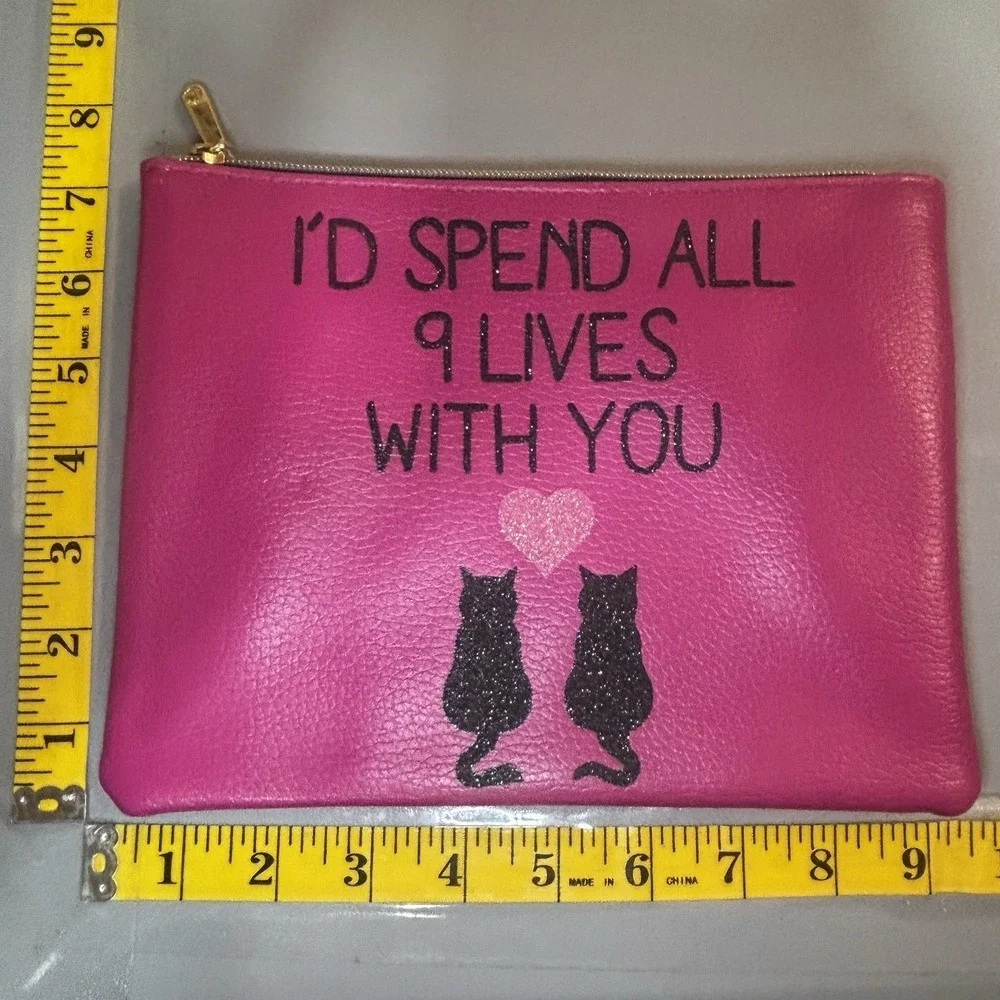 Hot Pink Cat 9 Lives Makeup Bag Travel Organizer Cosmetic Toiletries Gift Love